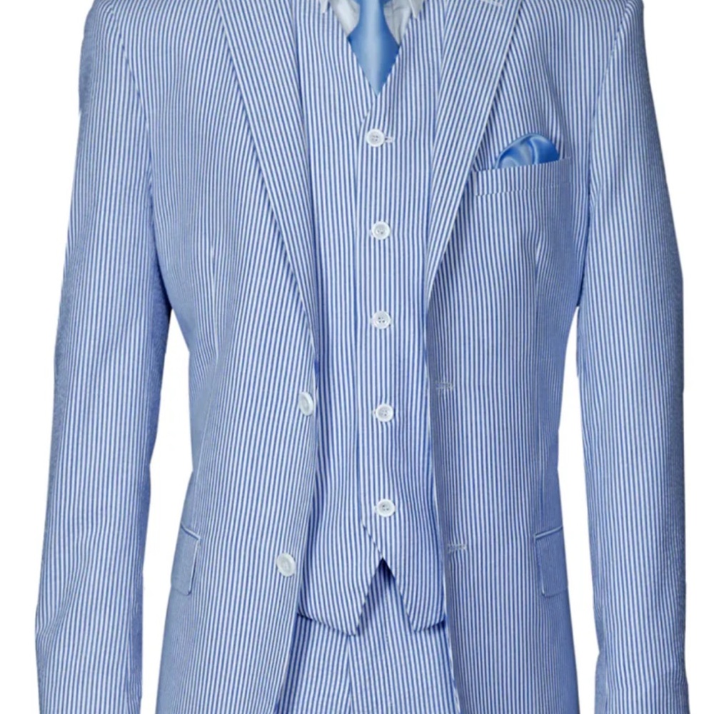 Fortino Landi Men's Navy and White Striped 3-piece suit NWT, 52R/46W